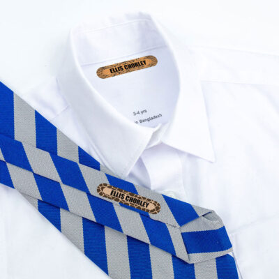 Safari name labels on school tie and uniform