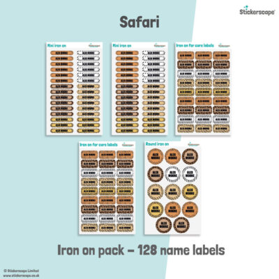 Safari school name labels iron on pack