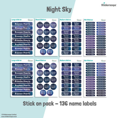 Night Sky school name labels stick on name label pack