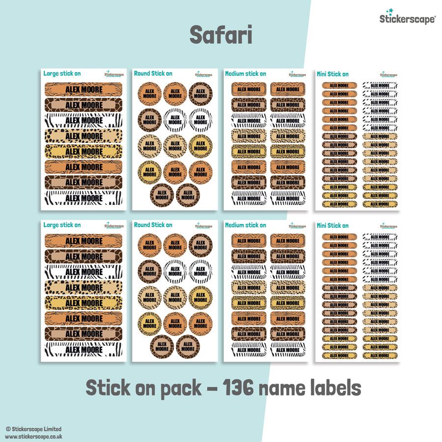 Safari school name labels stick on name label pack