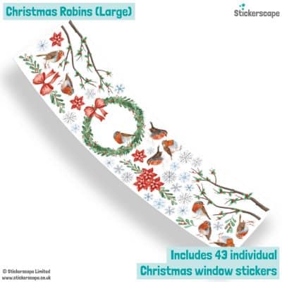 christmas robins window sticker (large pack) sheet layout with shadow