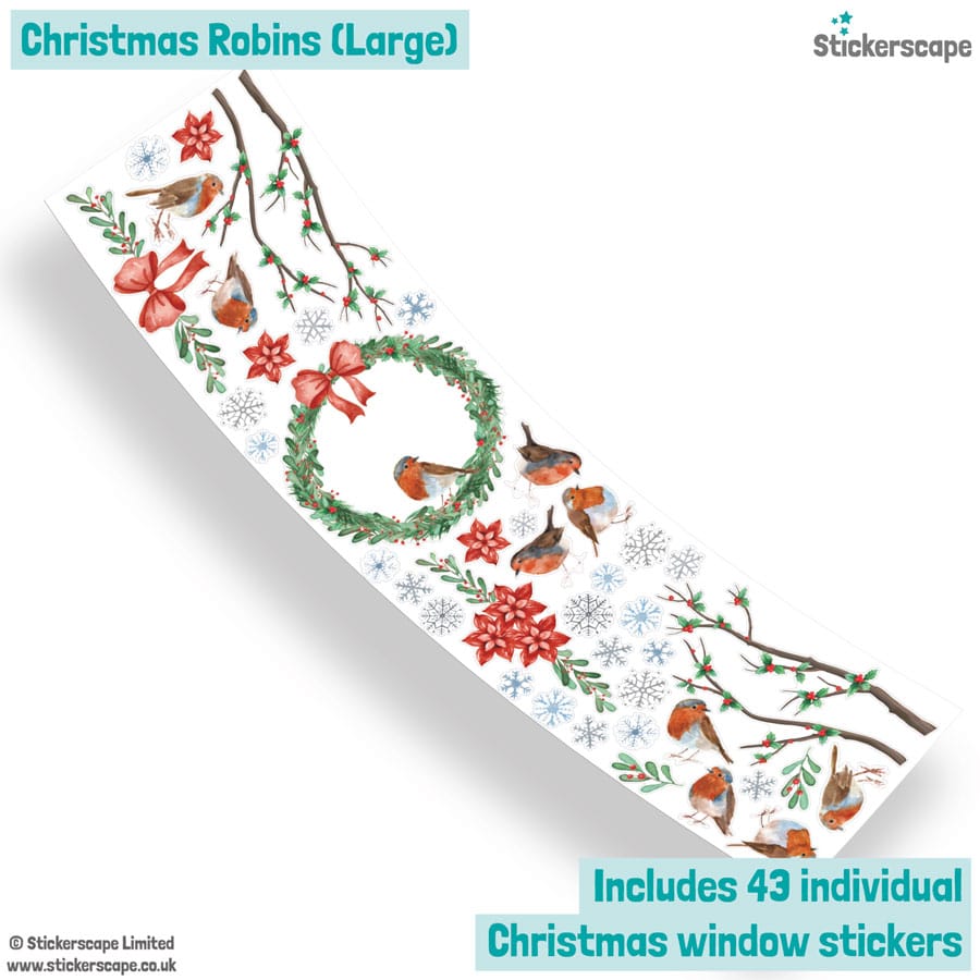 christmas robins window sticker (large pack) sheet layout with shadow