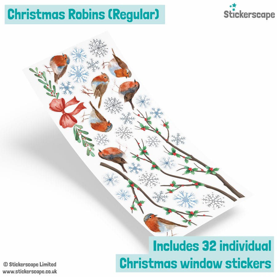 christmas robins window sticker (Regular pack) sheet layout with shadow