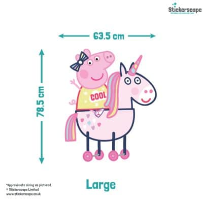 Peppa Pig Magical Unicorn Wall Sticker showing dimensions of the large size