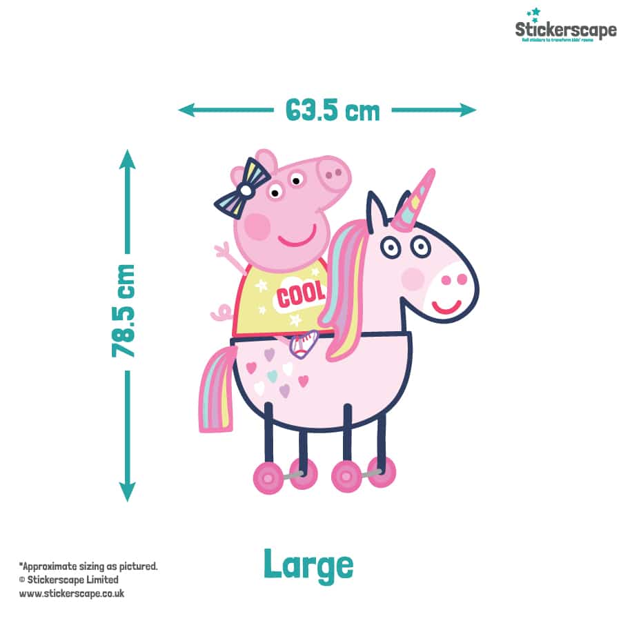 Peppa Pig Magical Unicorn Wall Sticker showing dimensions of the large size