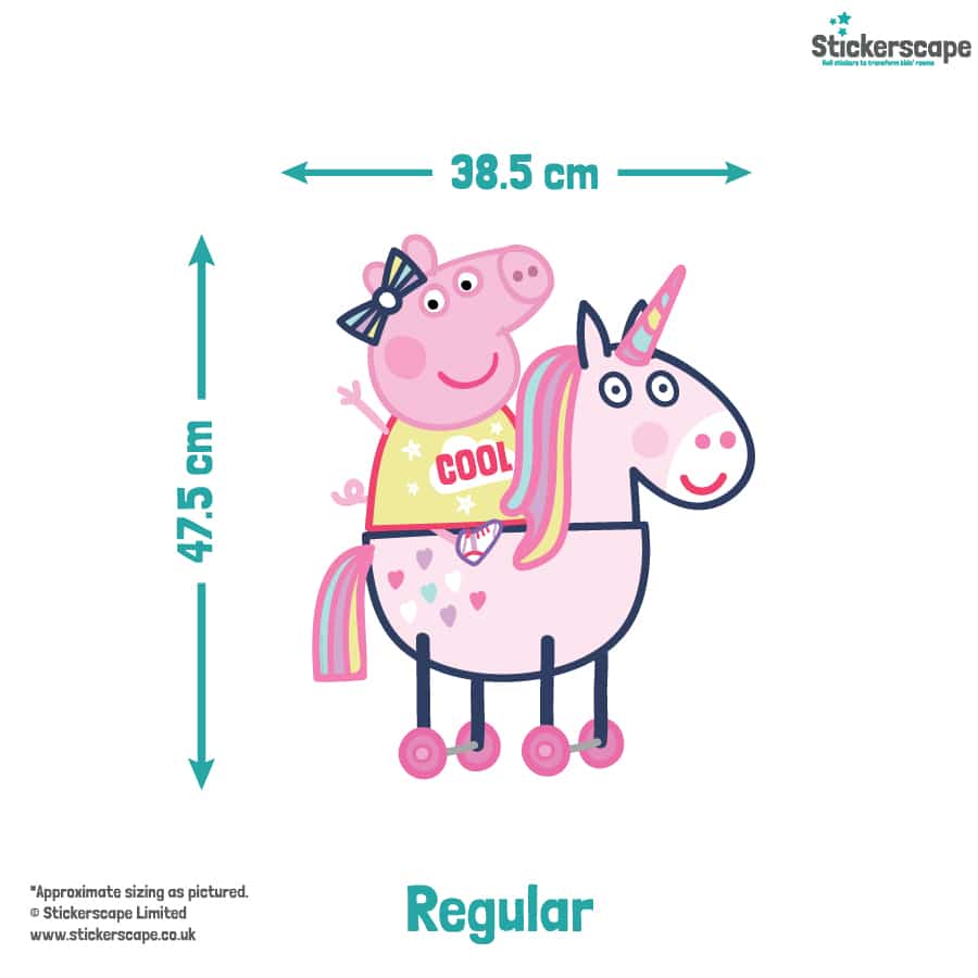 Peppa Pig Magical Unicorn Wall Sticker showing dimensions of the regular size
