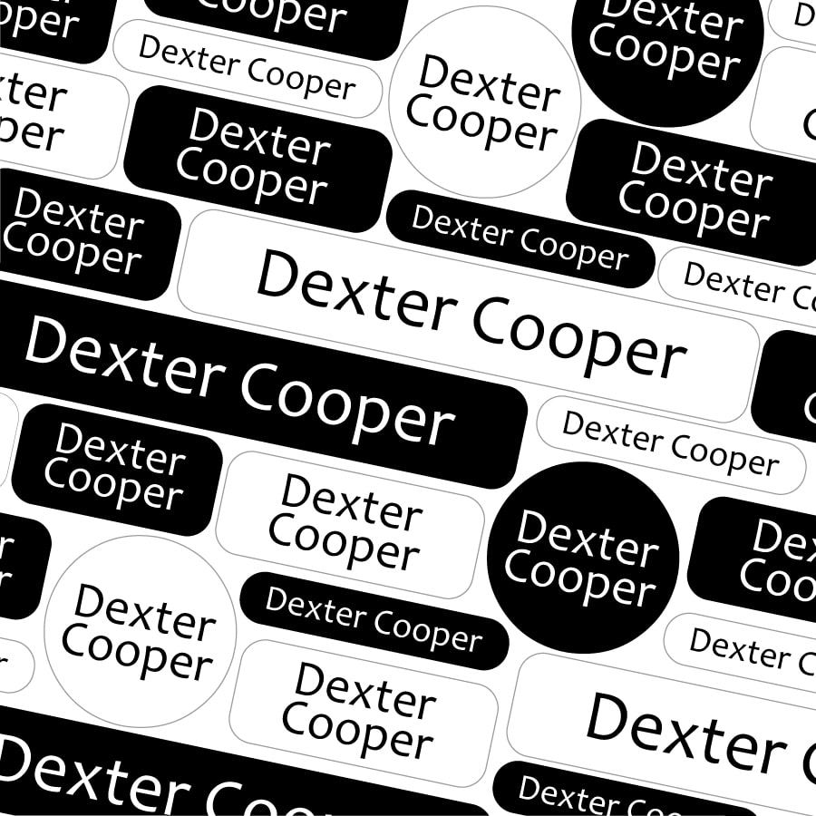 Black and white school name labels