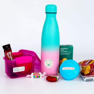 Butterfly Name Labels on lunch boxes and water bottle