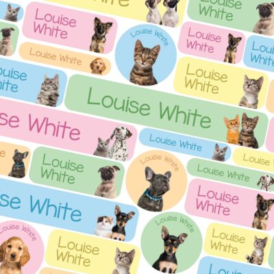 Puppies and kittens school name labels