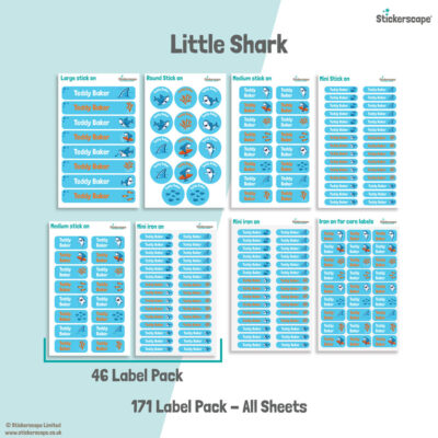 Little shark school name labels mixed name label pack