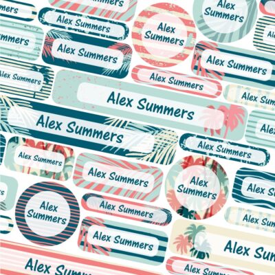 Tropical surf school name labels
