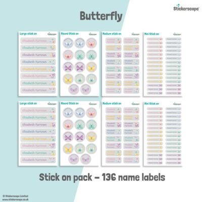Butterflies school name labels stick on name label pack
