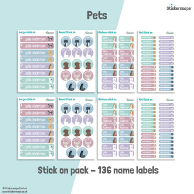Pets school name labels stick on name label pack