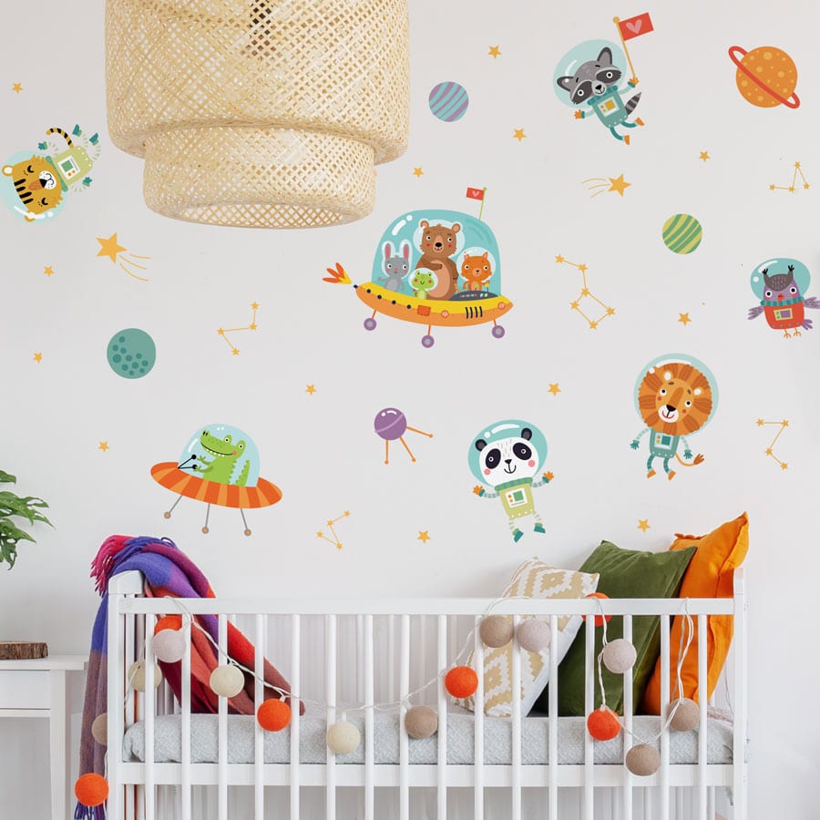 Space Animals Wall Stickers on a white wall