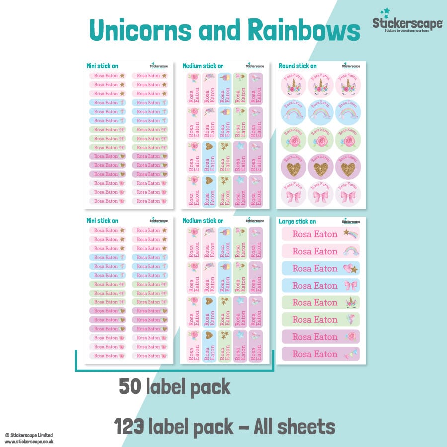 Unicorns and Rainbows Name Label Pack stickers included