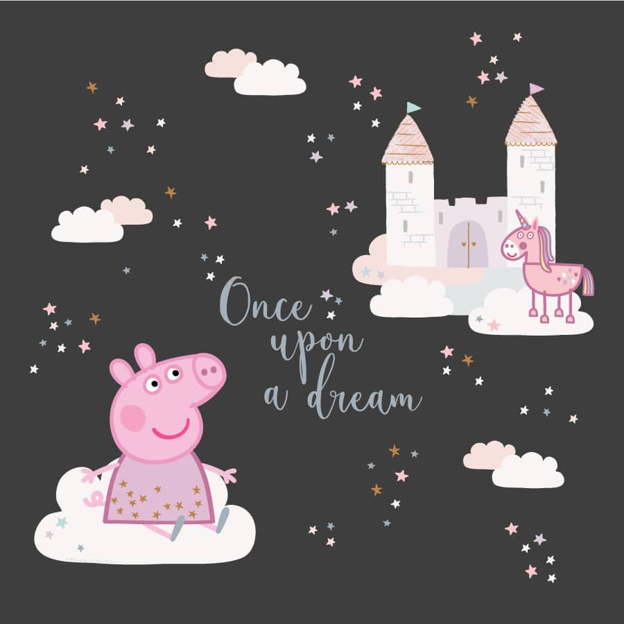 once upon a time Peppa pig wall sticker shown on a dark grey background