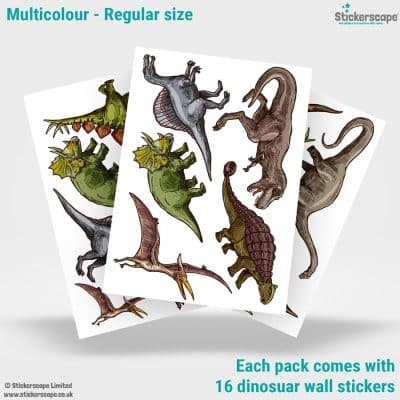 dinosaur adventure wall stickers (colour option) showing what is included in the regular size pack