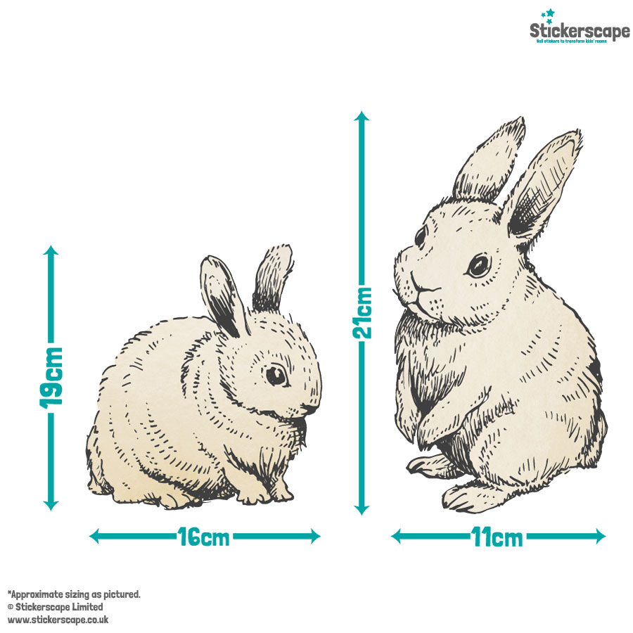 Sketched bunny window sticker with dimensions