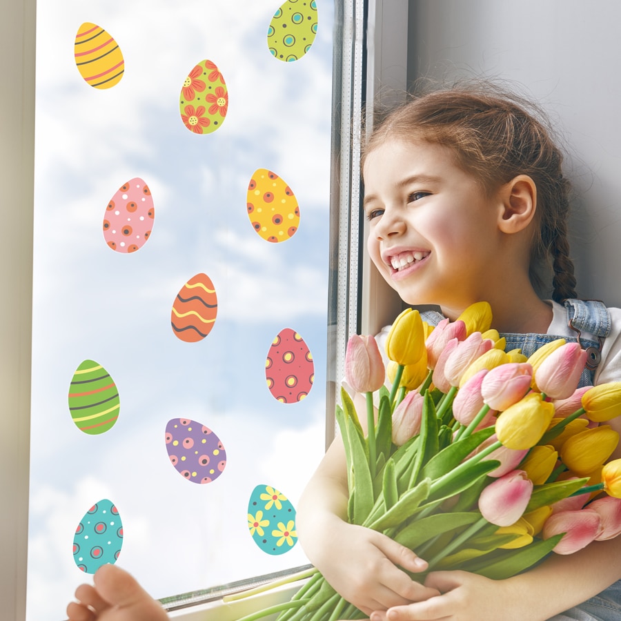 Colourful Easter Eggs Window Stickers on a window