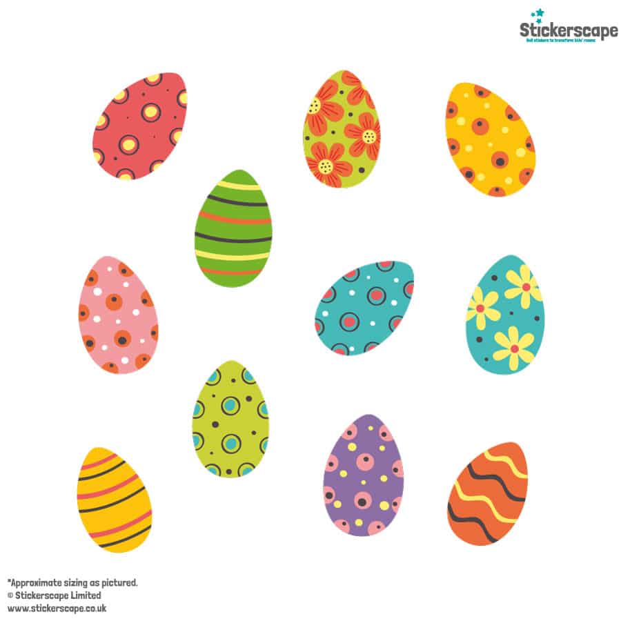 Colourful Easter Eggs Window Stickers on white background