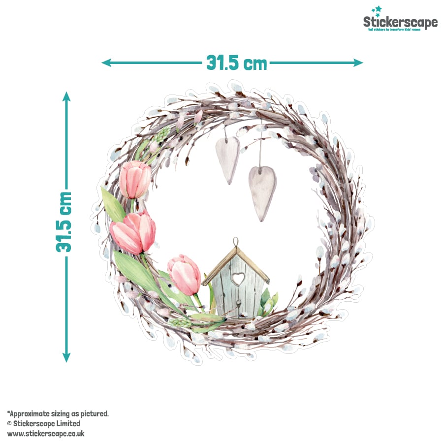 Spring Wreath Window Sticker size guide