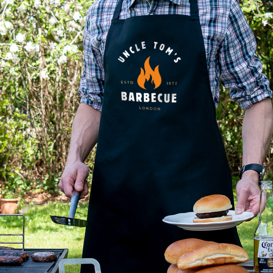 personalised barbecue flame apron in black