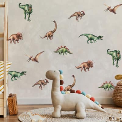 Jurassic Dinosaur Wall Stickers in a dinosaur themed kids bedroom