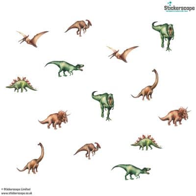 Jurassic dinosaur wall stickers on a white background