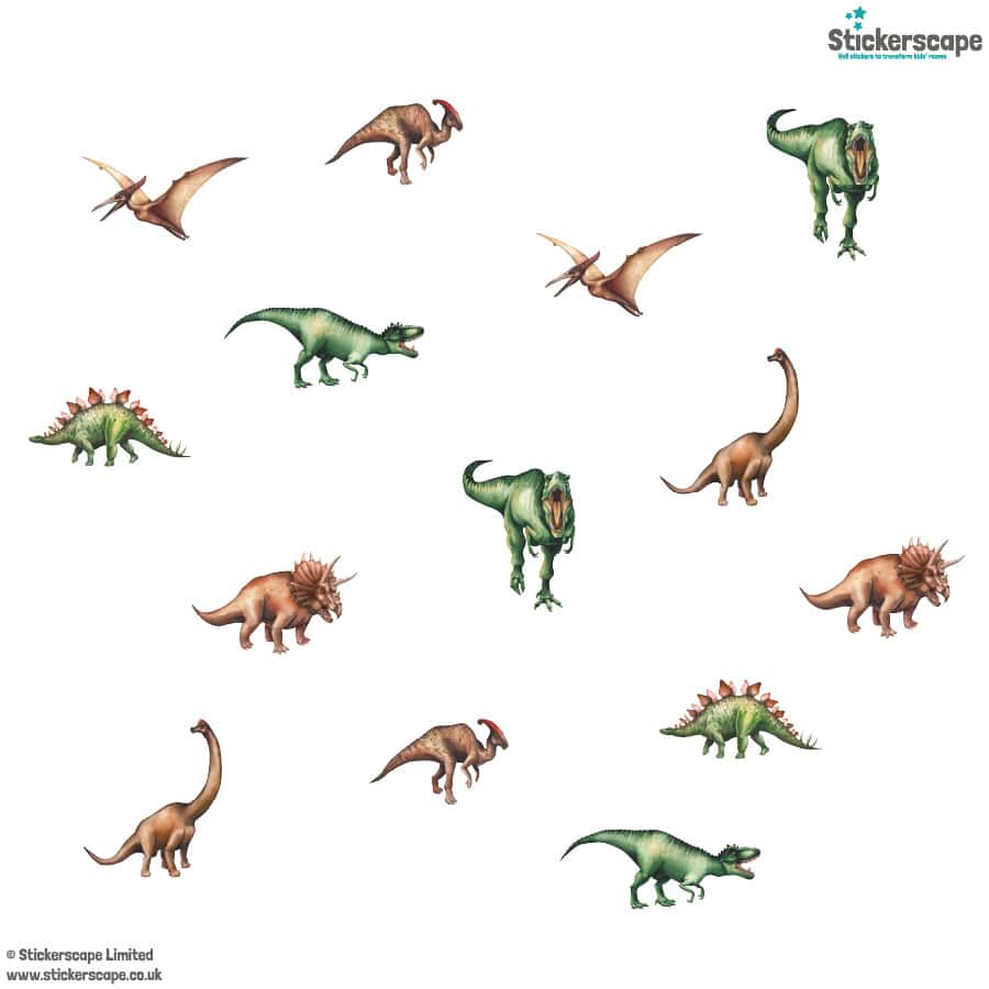 Jurassic dinosaur wall stickers on a white background