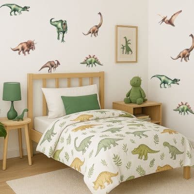 jurassic dinosaur wall stickers on a child's bedroom wall