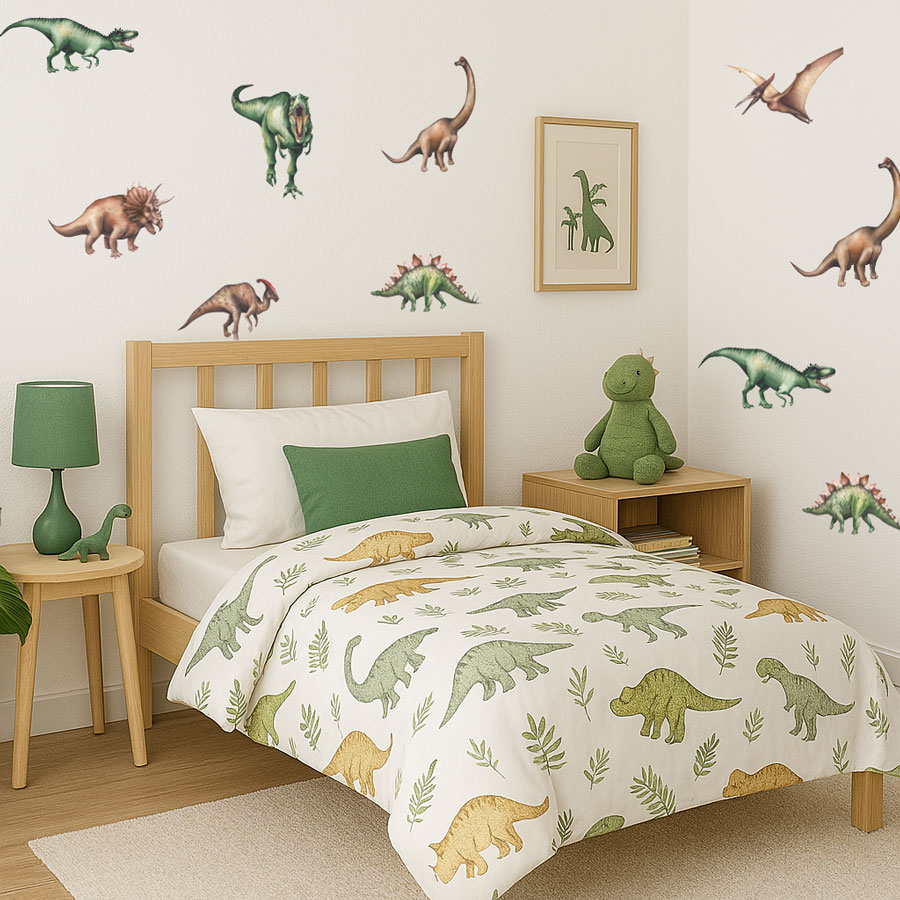 jurassic dinosaur wall stickers on a child's bedroom wall