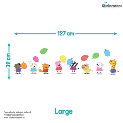 Peppa & Friends With Balloons Wall Sticker large size guide