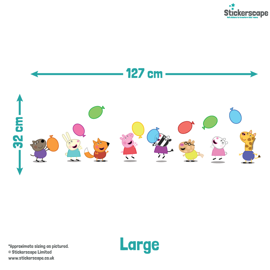 Peppa & Friends With Balloons Wall Sticker large size guide