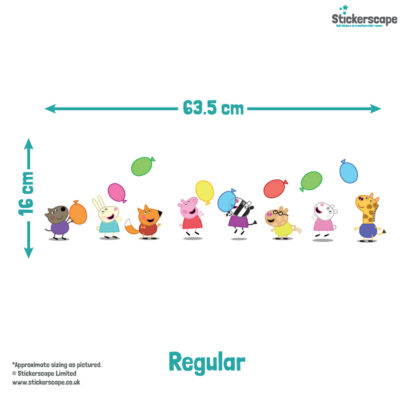 Peppa & Friends With Balloons Wall Sticker regular size guide