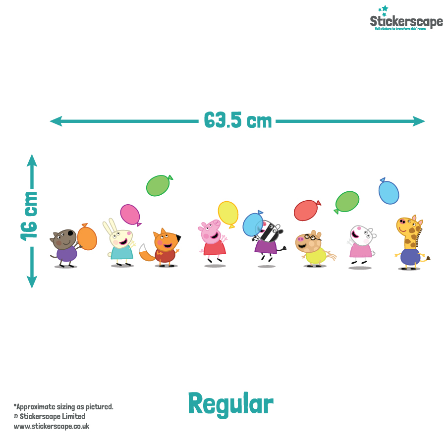 Peppa & Friends With Balloons Wall Sticker regular size guide