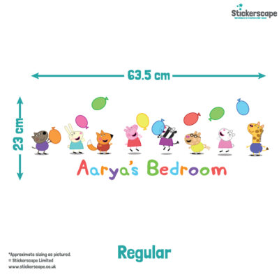 personalised Peppa & Friends With Balloons Wall Sticker regular size guide