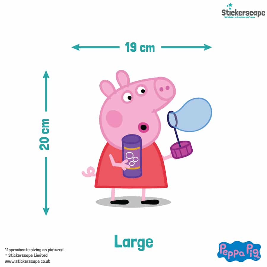 Peppa and Friends Blowing Bubbles Wall Sticker large size size guide