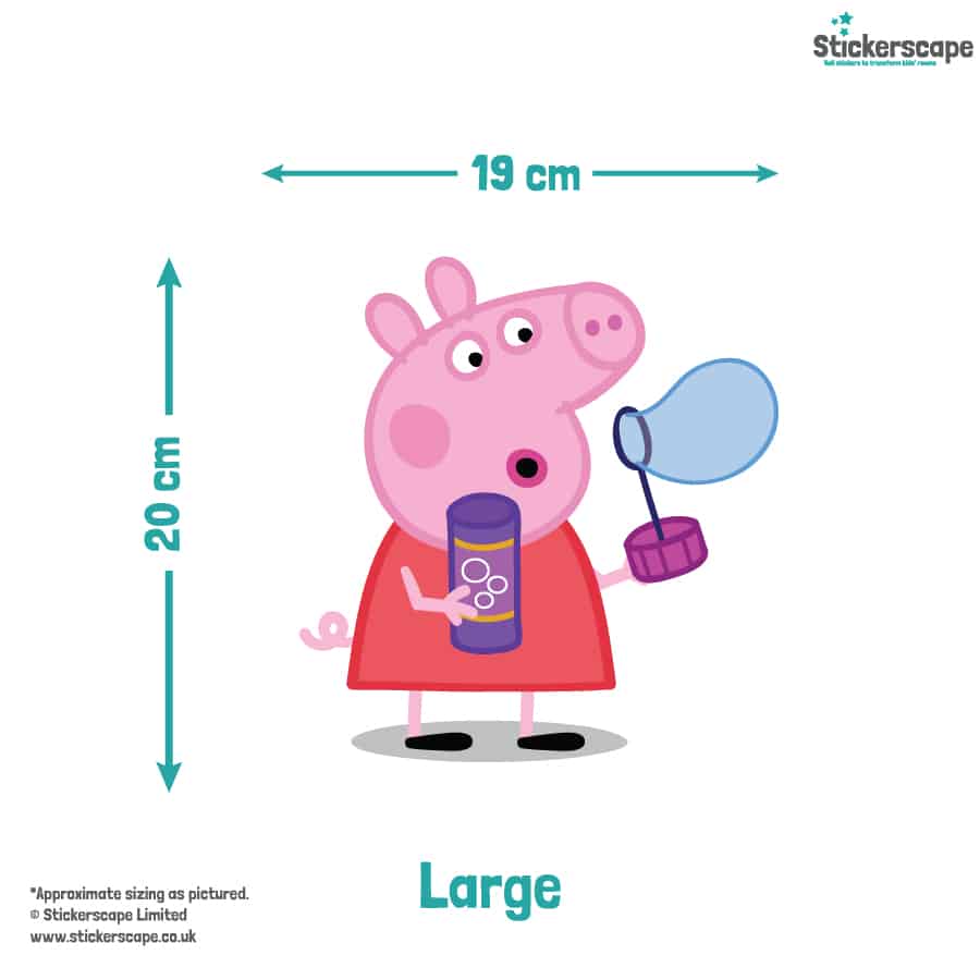 Peppa & Friends Blowing Bubbles Wall Sticker (Large size) with dimensions