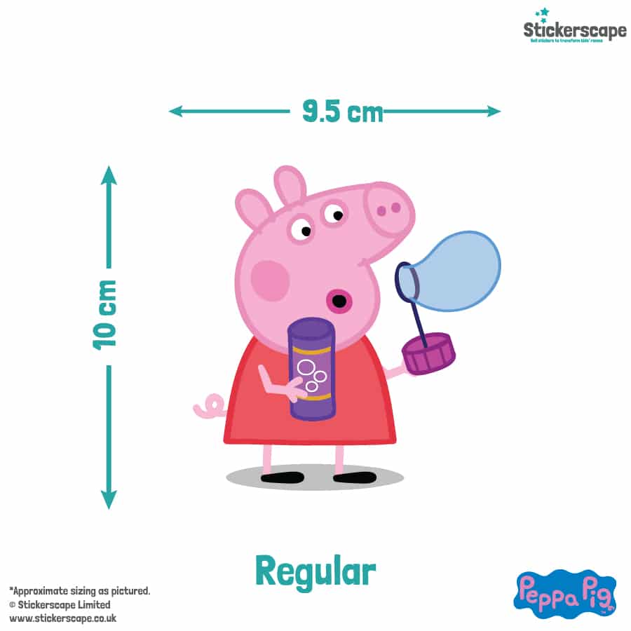 Peppa and Friends Blowing Bubbles Wall Sticker regular size size guide