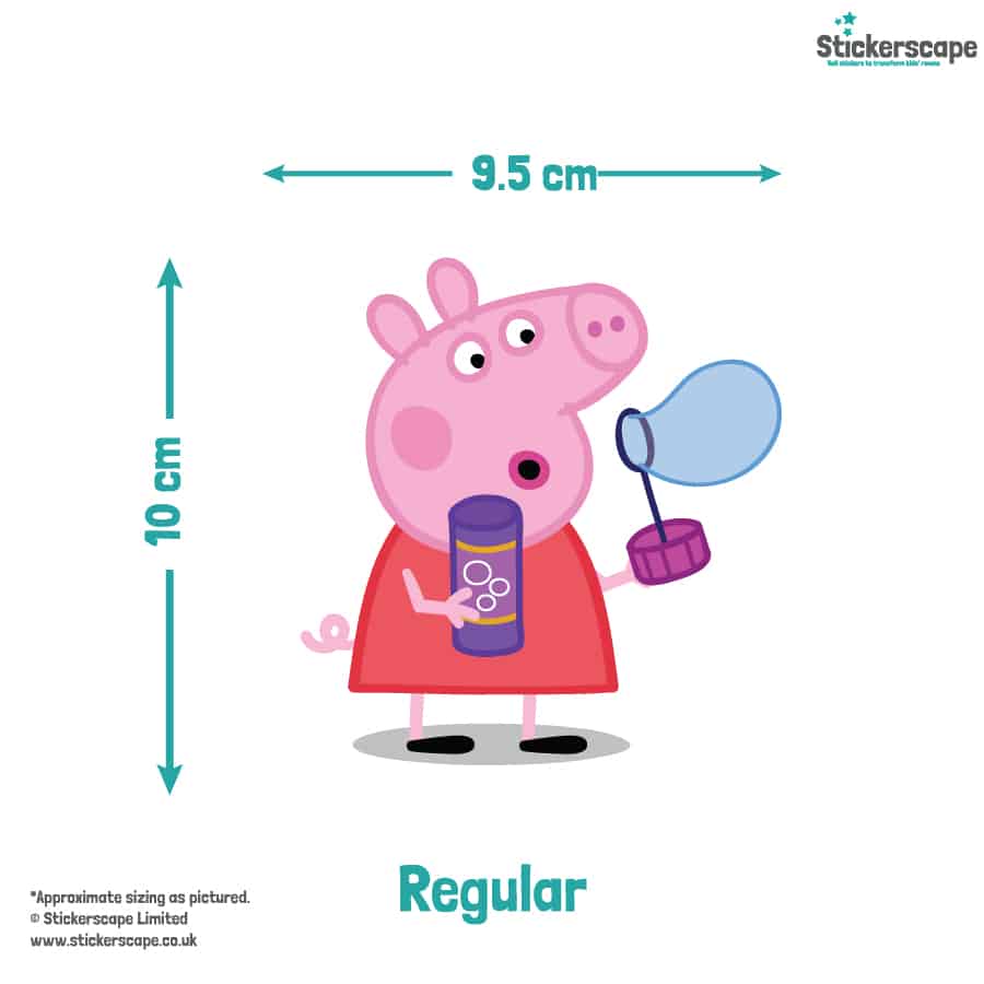 Peppa & Friends Blowing Bubbles Wall Sticker (Regular size) with dimensions