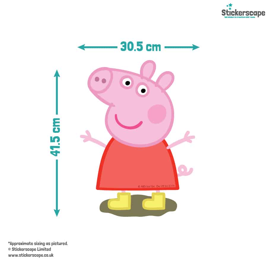 Peppa in Muddy Puddles Window Sticker with size dimensions