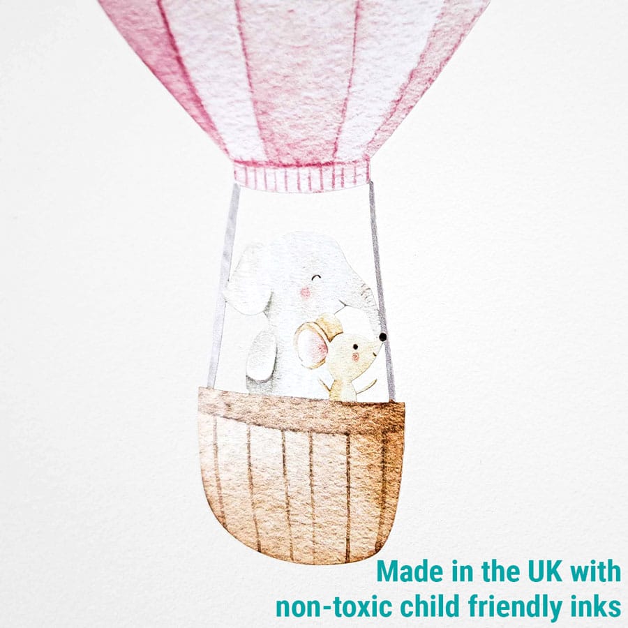 close-up of pink hot air balloon wall sticker