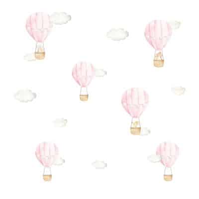 pink hot air balloon wall stickers on a white background