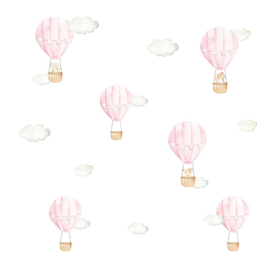 pink hot air balloon wall stickers on a white background