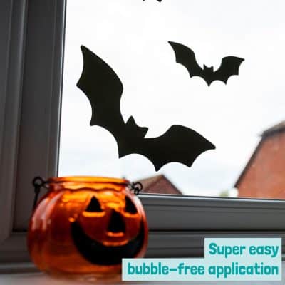 bat window stickers on the window showing bubble free application
