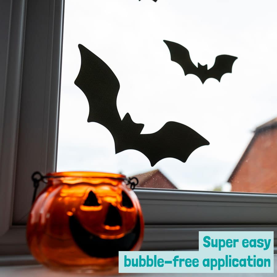bat window stickers on the window showing bubble free application
