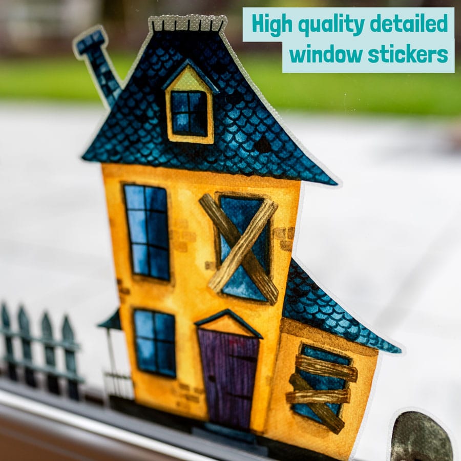 Haunted Village Window Stickers showing high quality detailed print quality