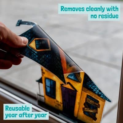 Haunted Village Window Stickers showing clean removability and reusability