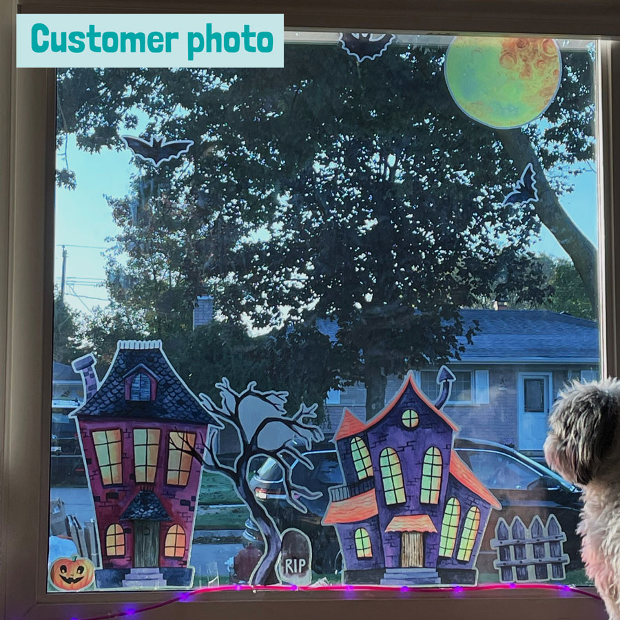 Haunted Village Window Stickers on a window from a customer photo