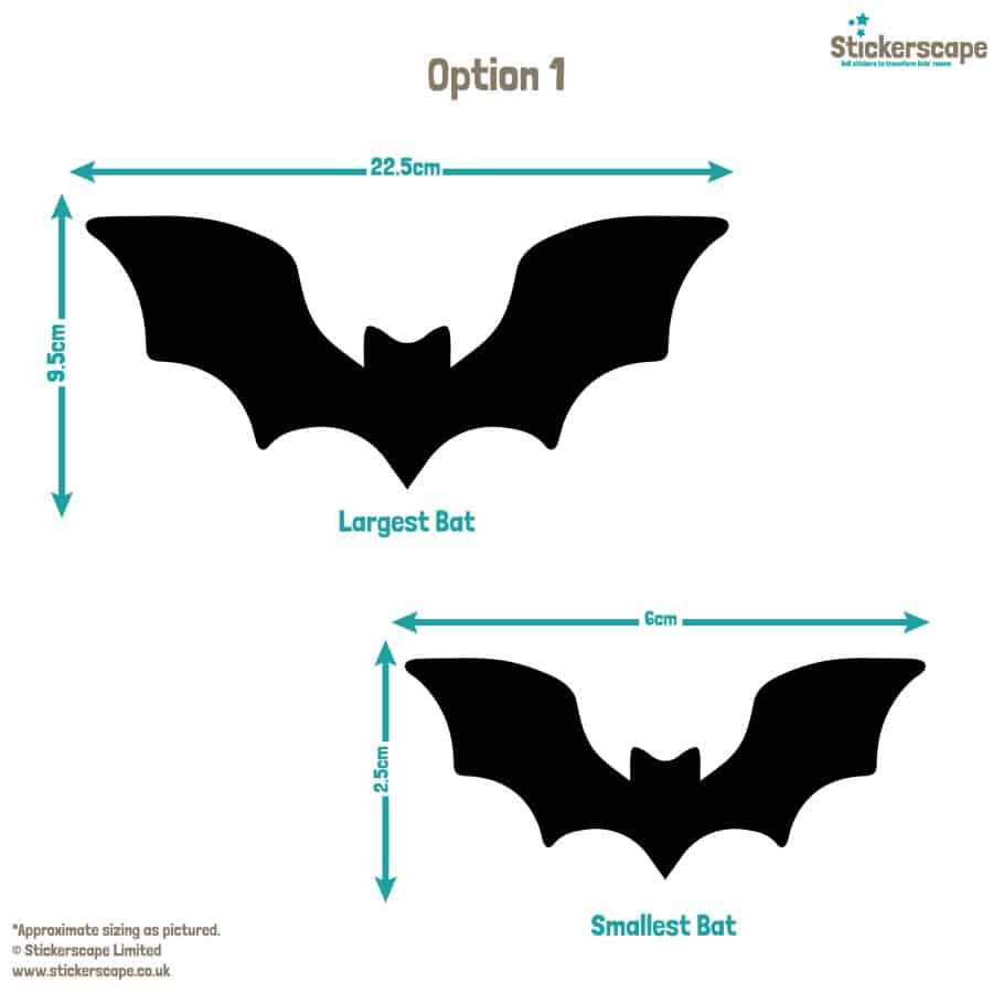bat window stickers showing sizes of the bats